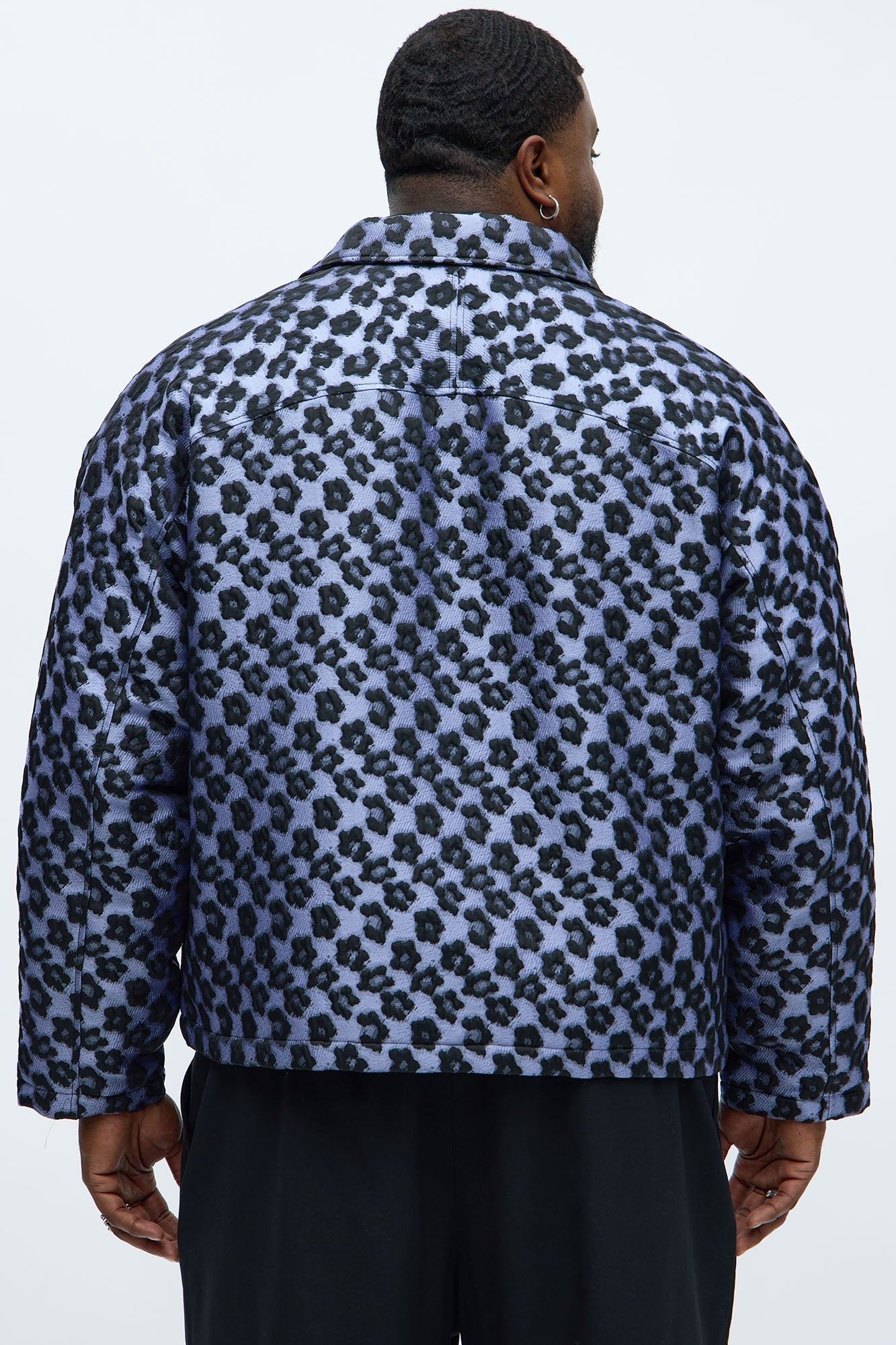 Relaxed Cropped Floral Jacquard Work Jacket - Purple