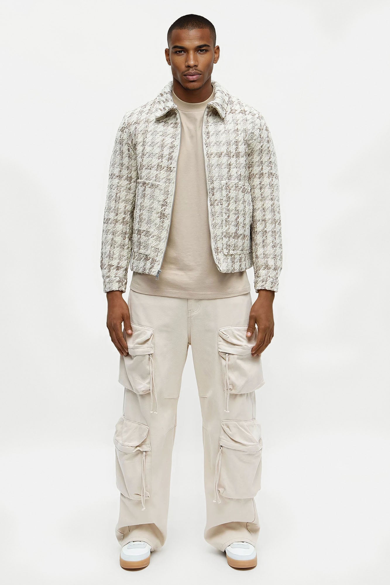 Textured Loyal Houndstooth Work Jacket - Cream