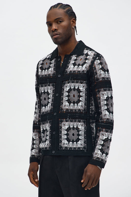 Crochet Stay Button Up Shirt - Black