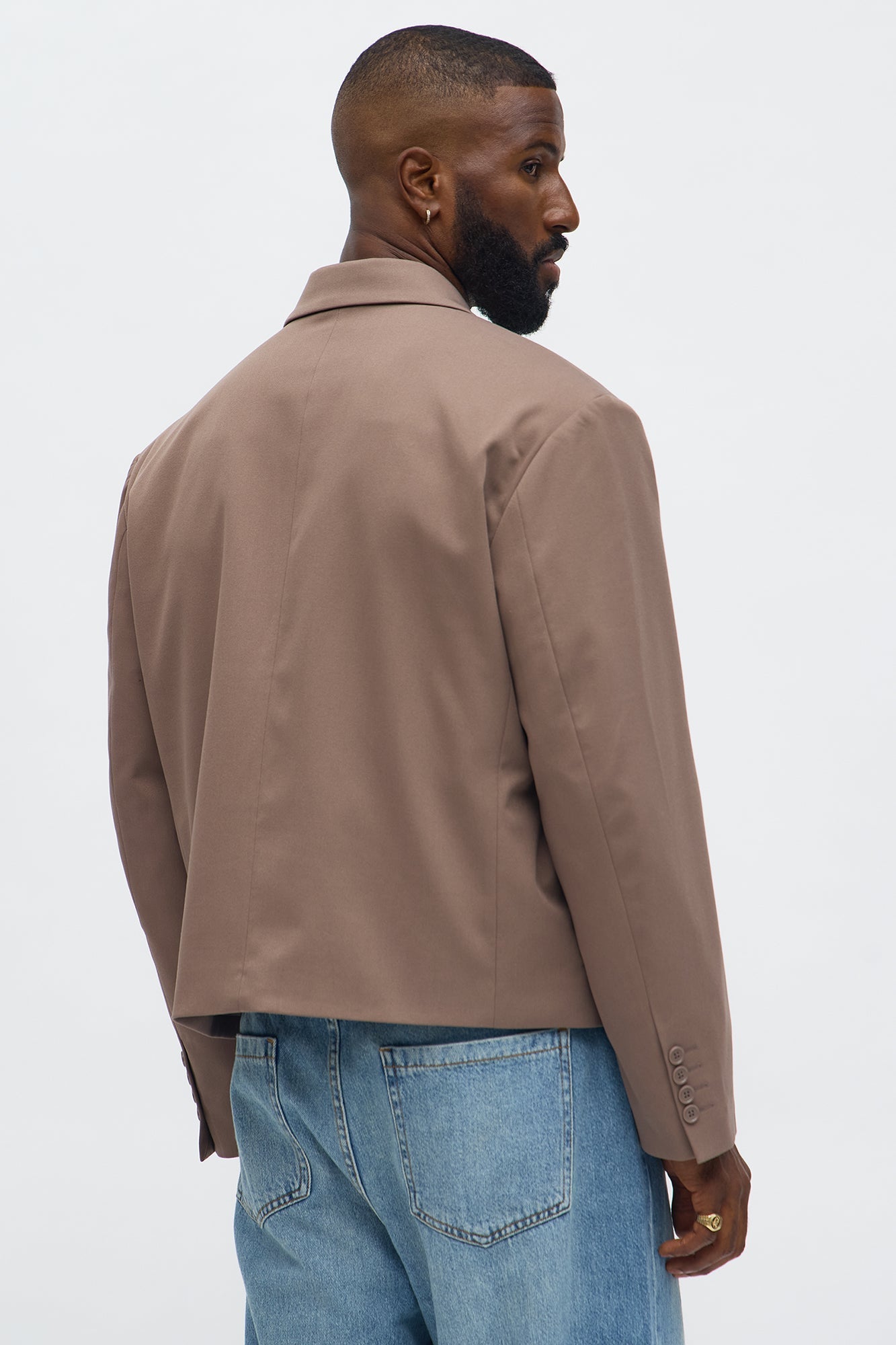 Gabardine Boxy Cropped Single Breasted Blazer - Taupe