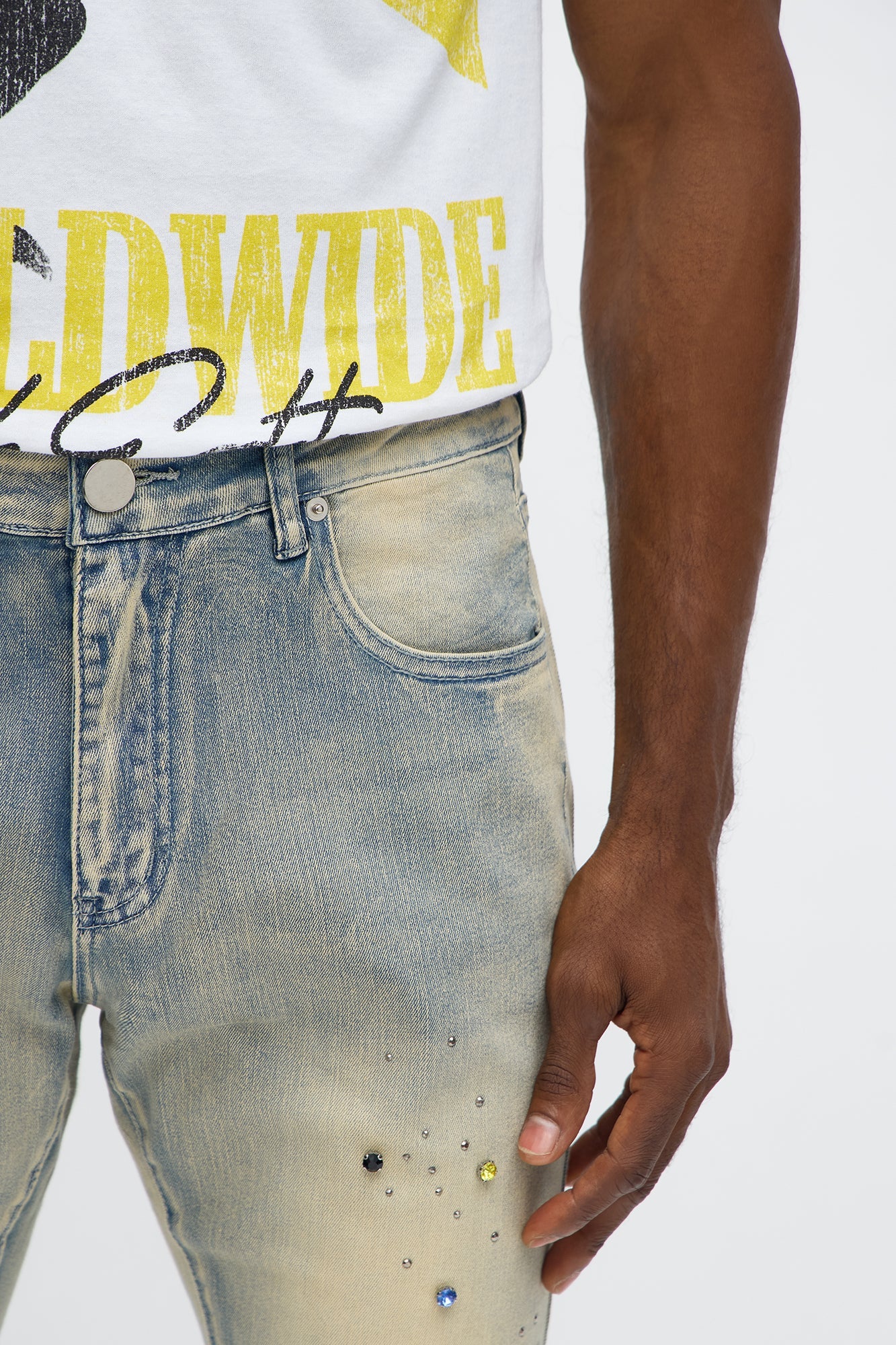 Stacked Skinny One Infinity Jeweled Jean - Light Wash