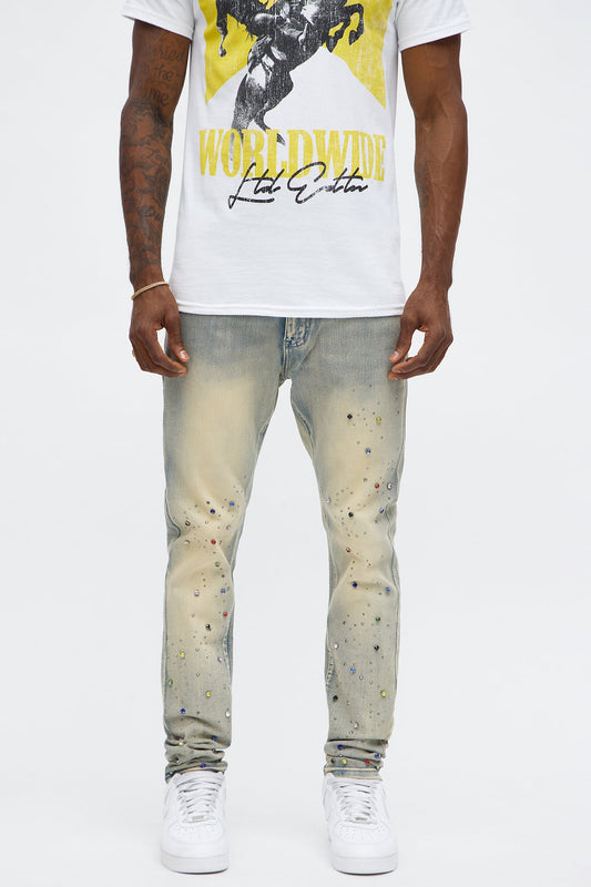 Stacked Skinny One Infinity Jeweled Jean - Light Wash