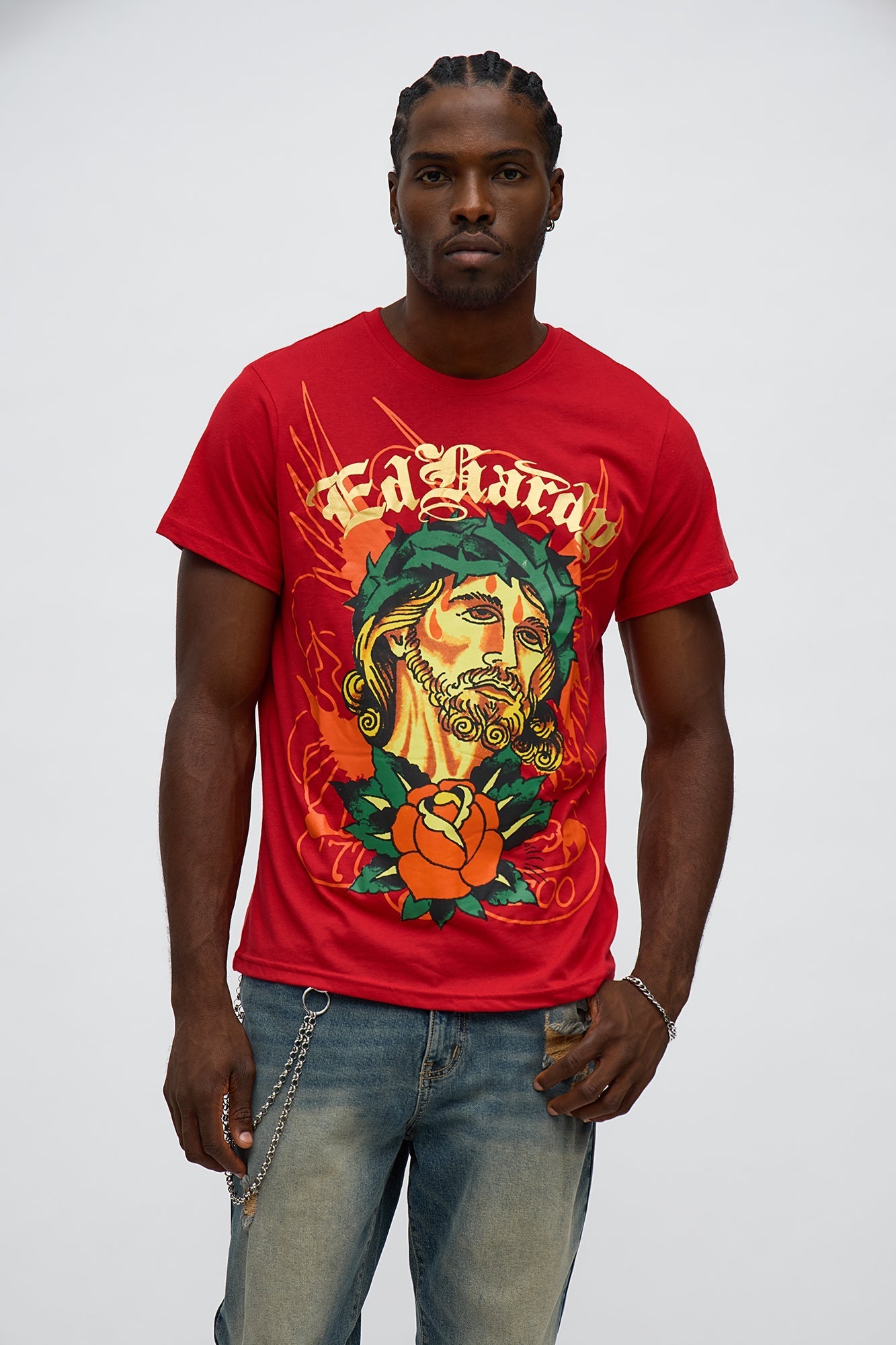 Ed Hardy Rose Faith Short Sleeve Tee - Red
