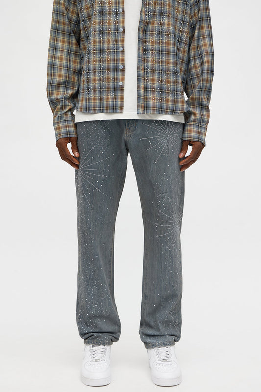 Slim Shining Star Rhinestoned Jean - Vintage Blue Wash