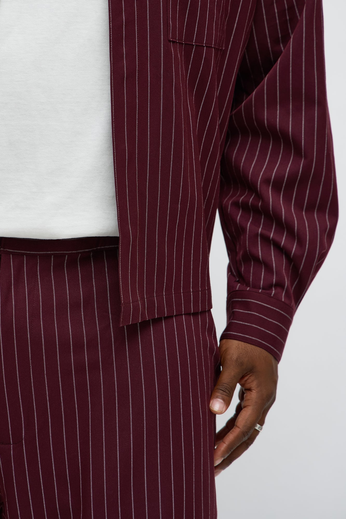 Wide Leg Straight Striped Trouser - Burgundy