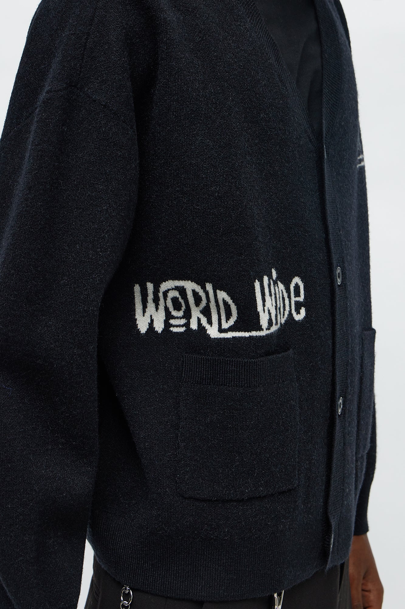 Cropped Clover Academic Sweater Cardigan - Black