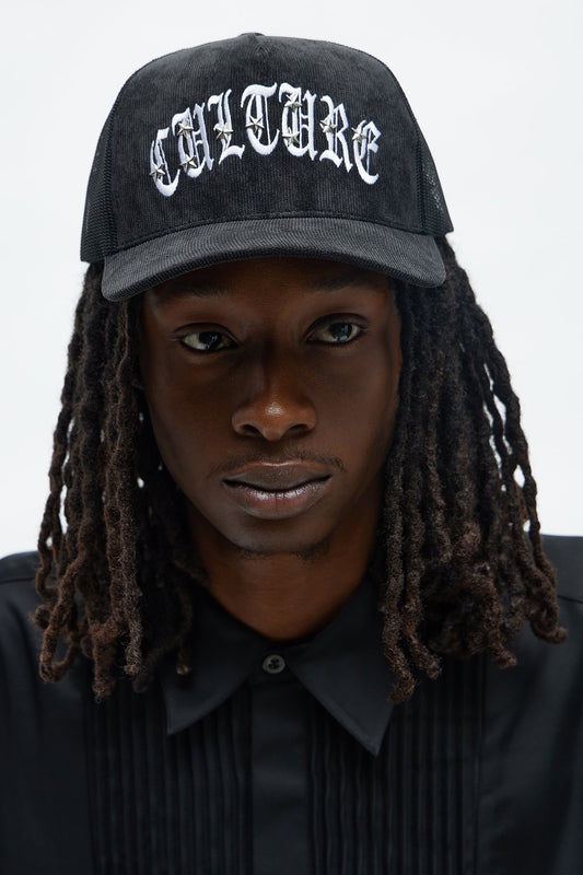 Culture Star Studded Corduroy Structured Snapback Hat - Black