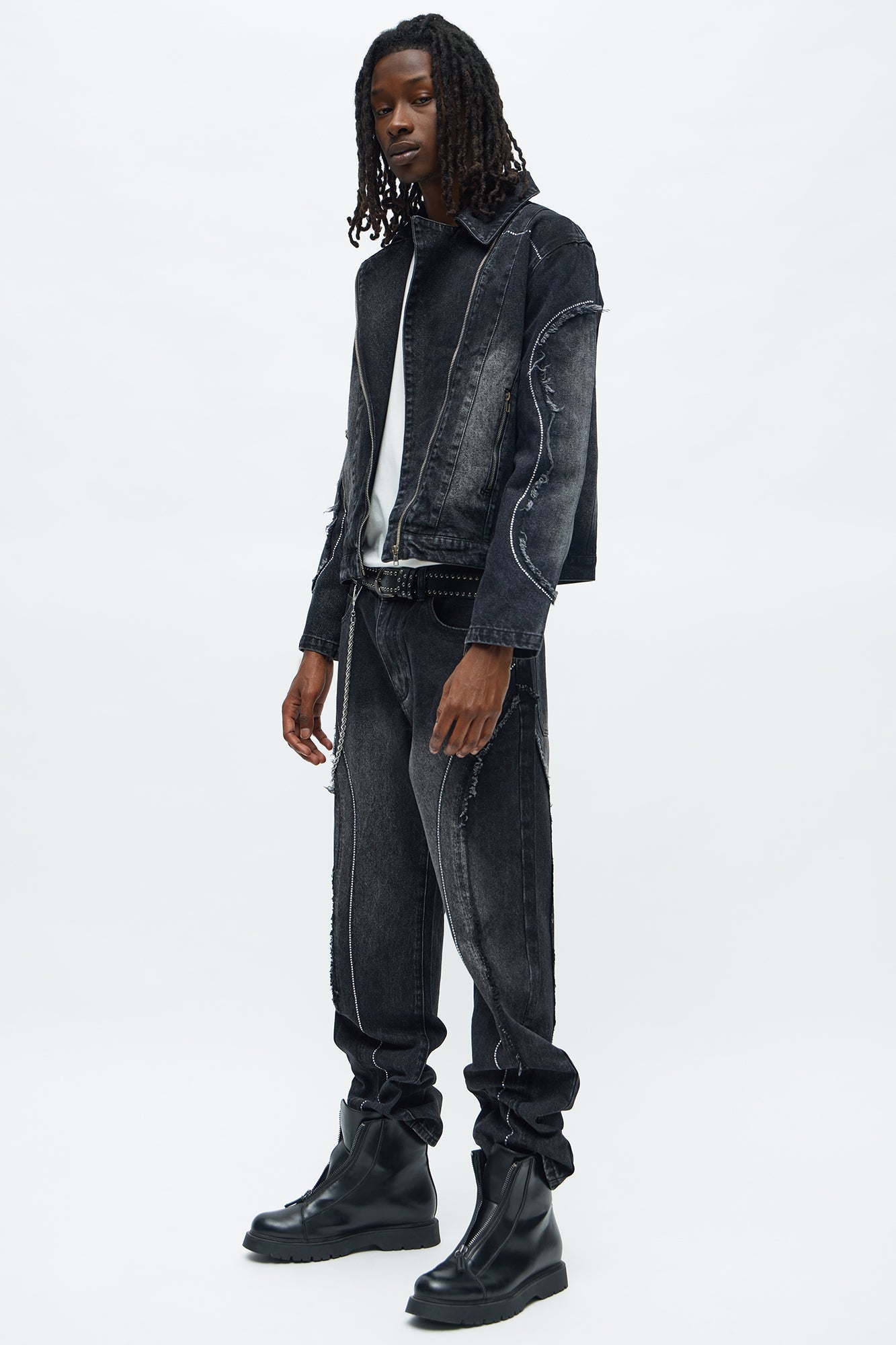 Moto Been Down Jeweled Denim Jacket - Black Wash