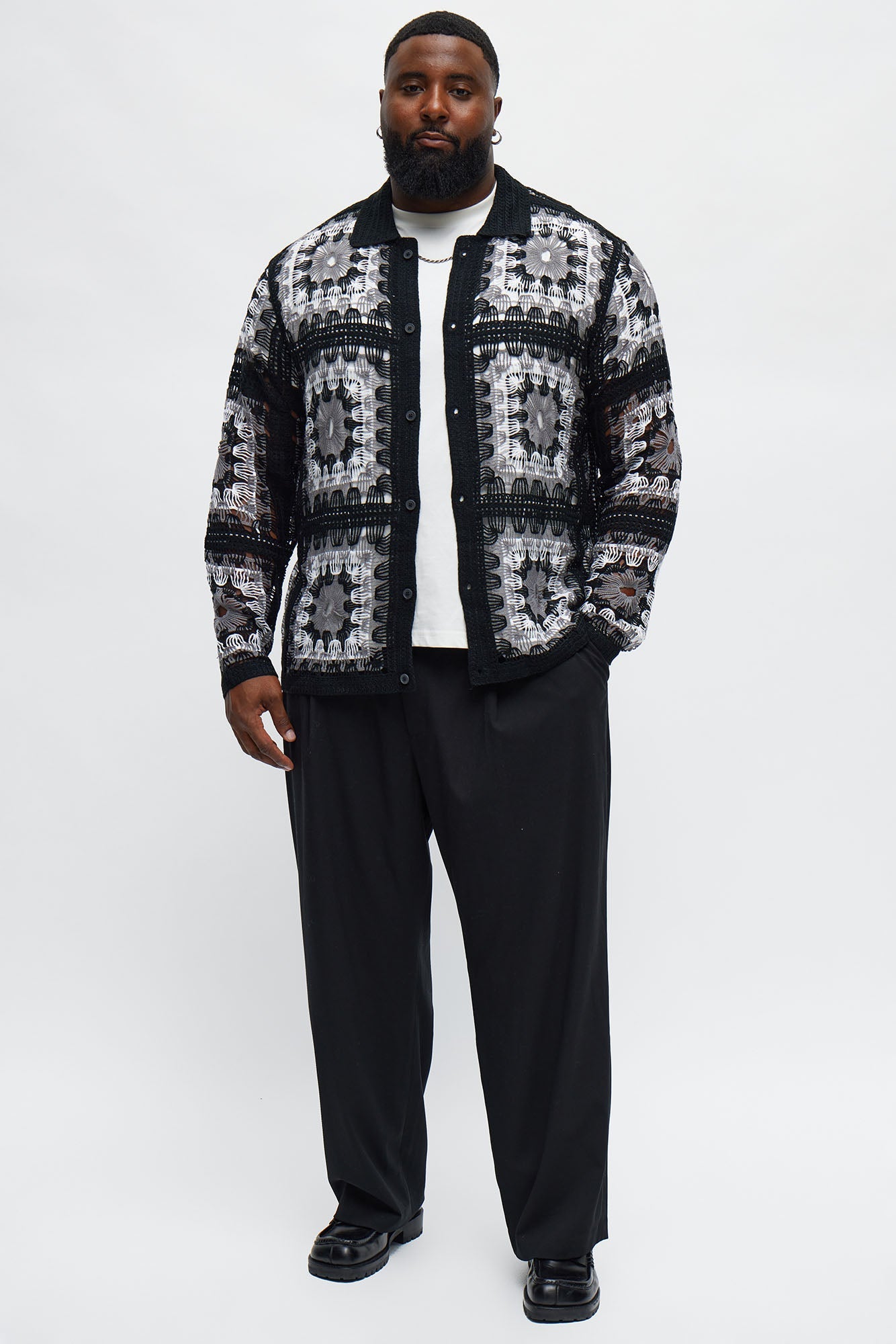 Crochet Stay Button Up Shirt - Black