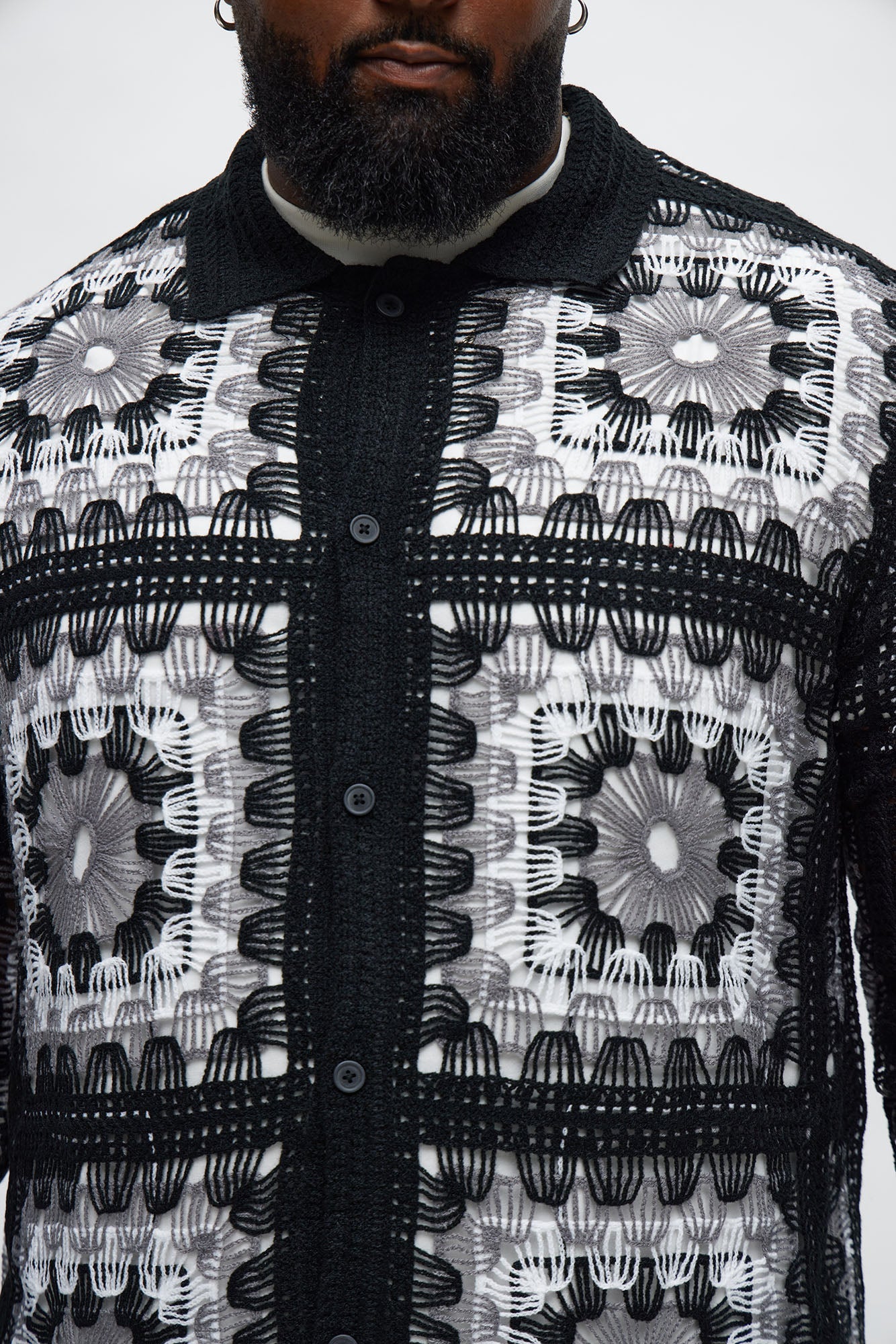 Crochet Stay Button Up Shirt - Black