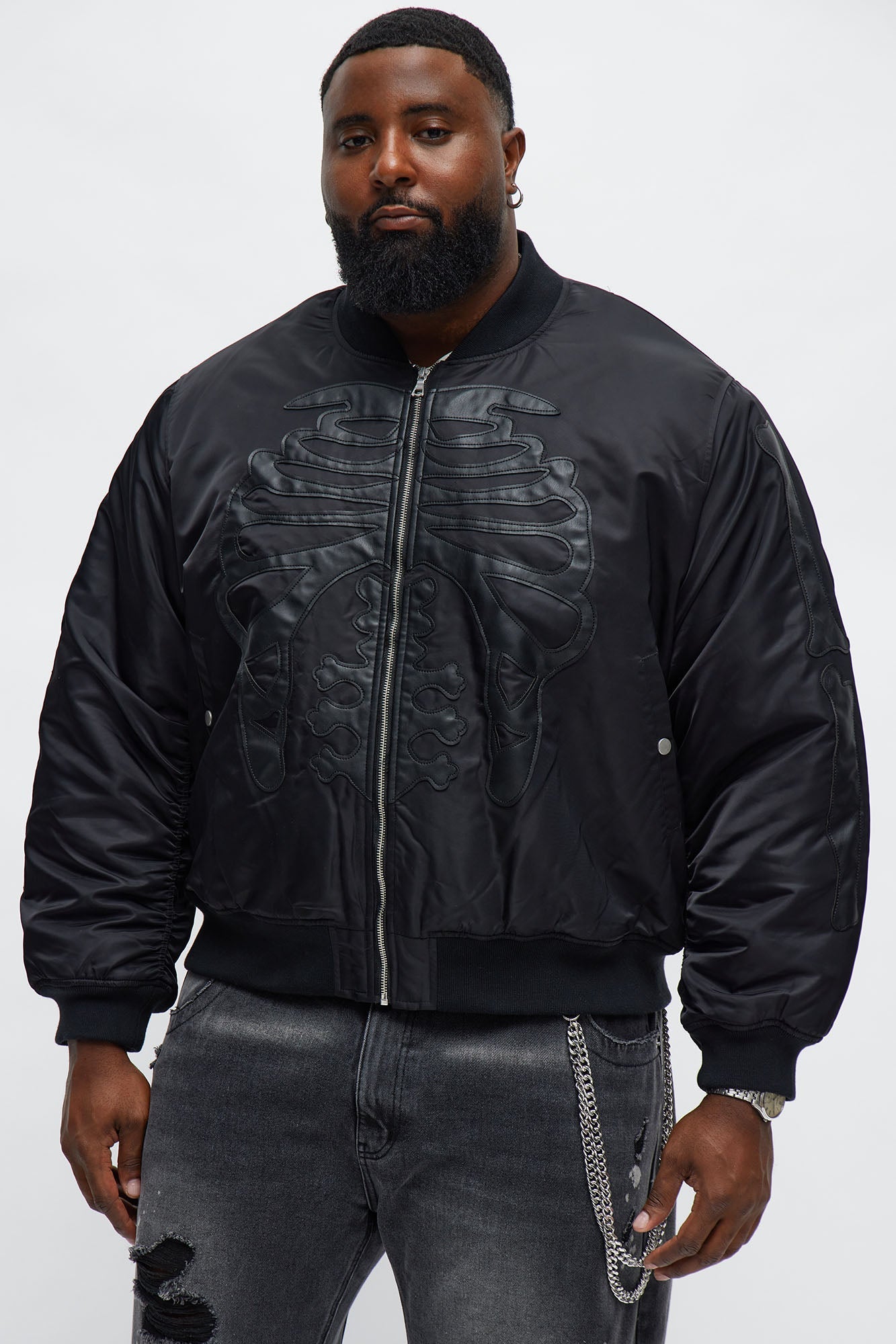 Oversized Slip Into Darkness Bomber Jacket - Black