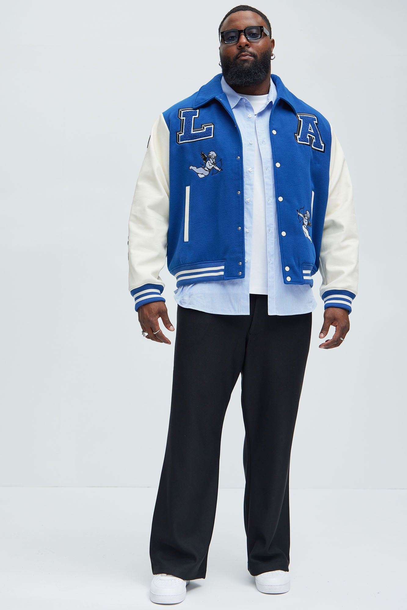 LA Patchwork Varsity Jacket - Royal/combo