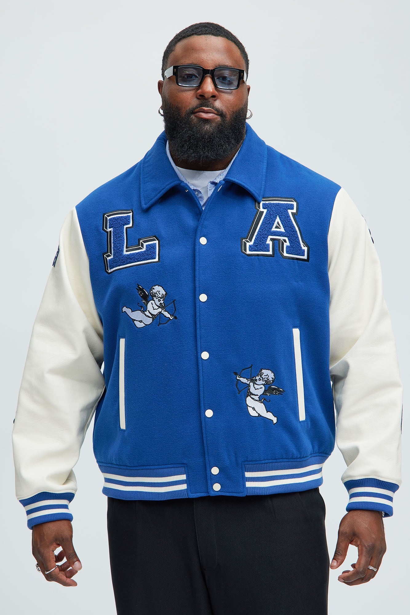LA Patchwork Varsity Jacket - Royal/combo