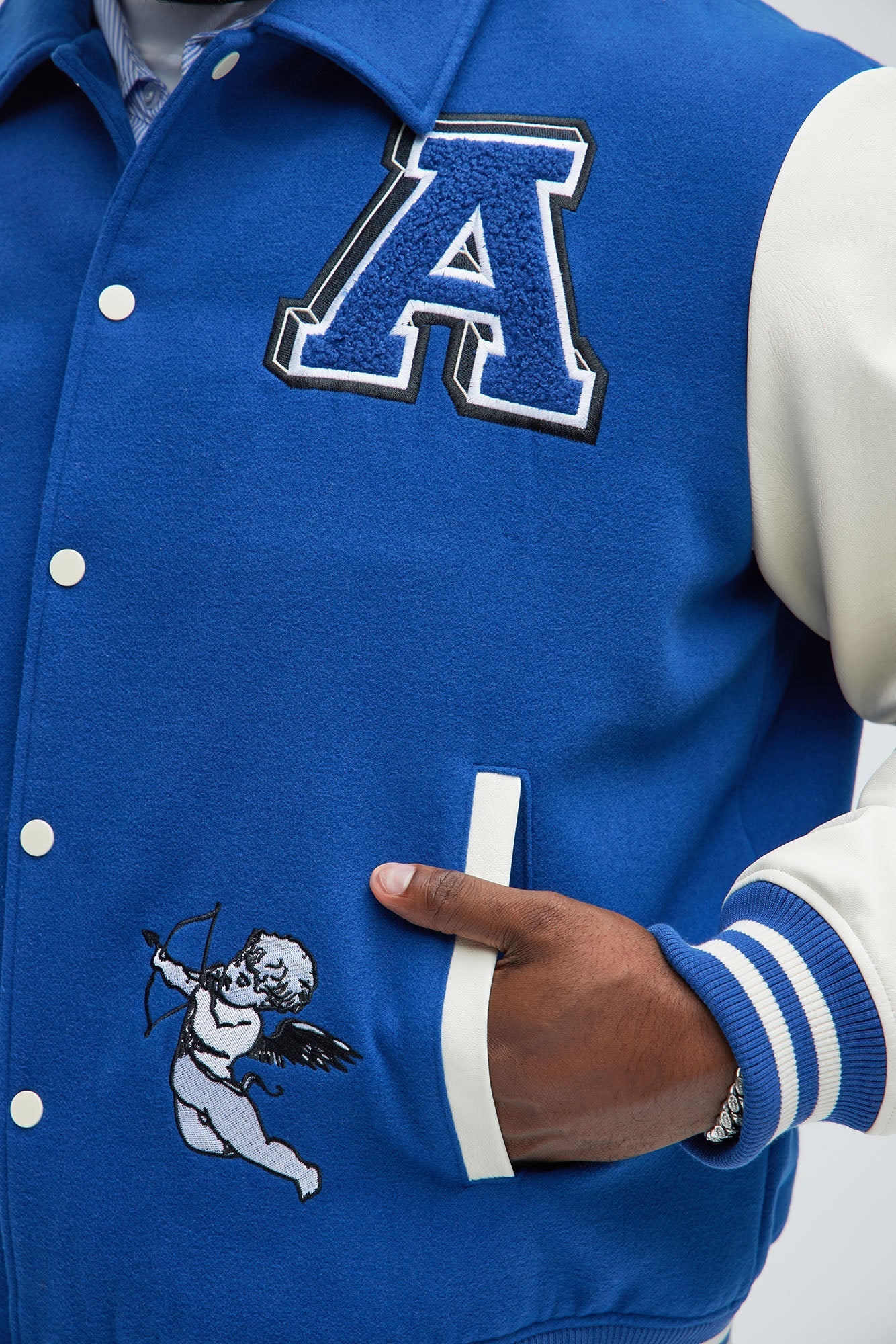 LA Patchwork Varsity Jacket - Royal/combo