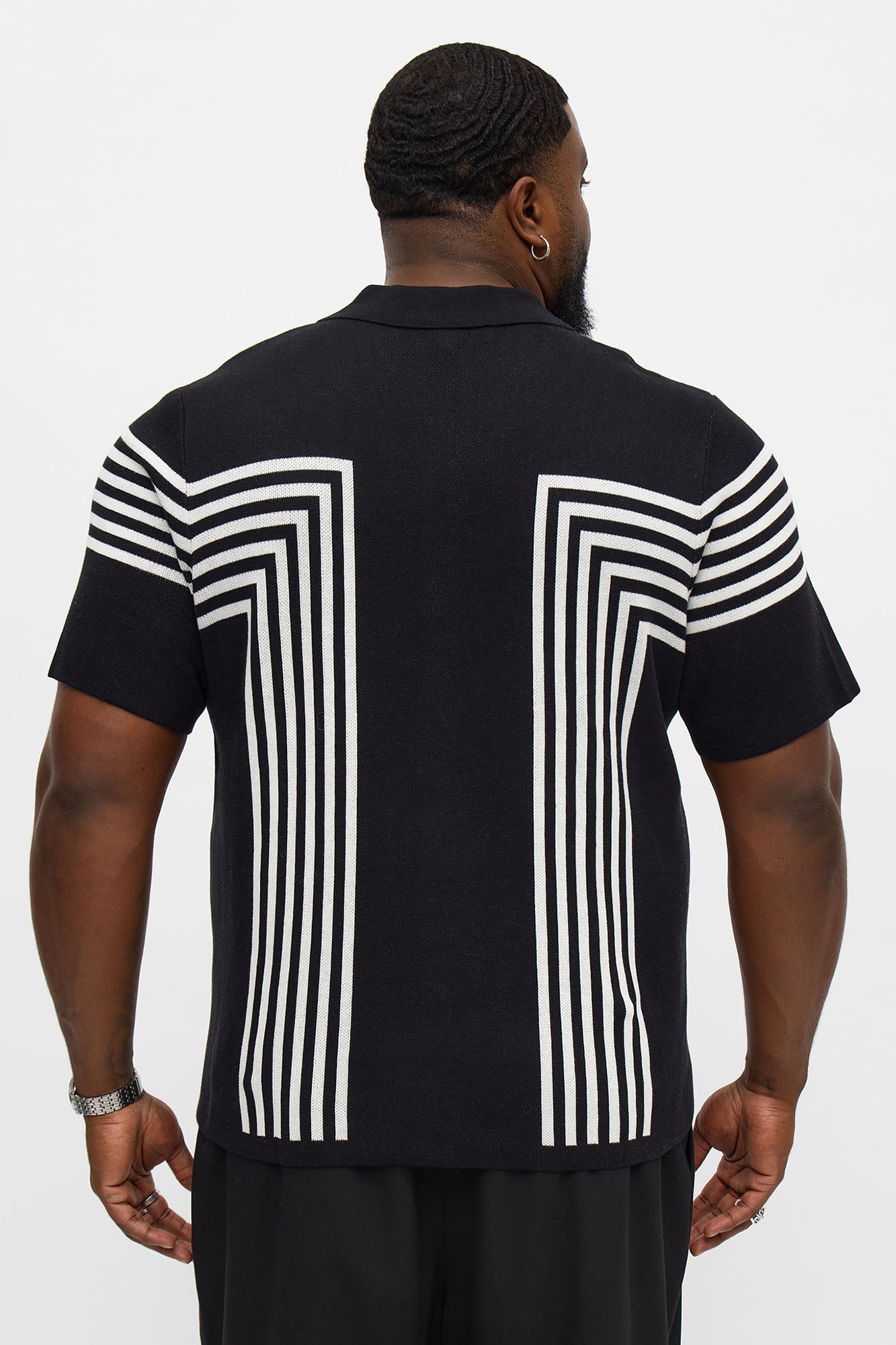 All Of The Lines Button Up Knit Polo Shirt - Black/combo