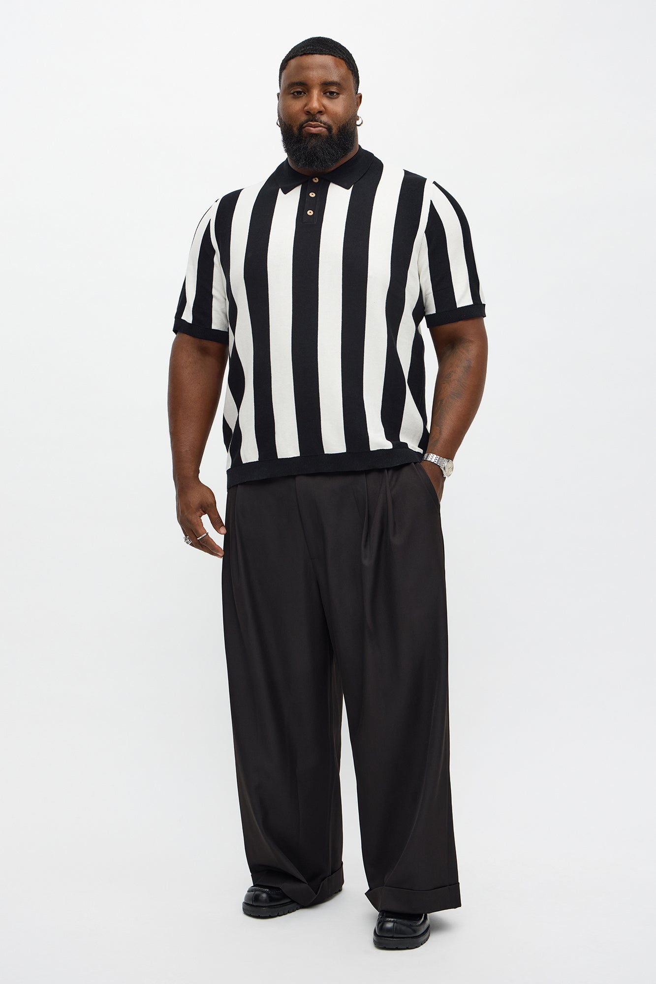Old Sport Striped Short Sleeve Polo - Black/combo