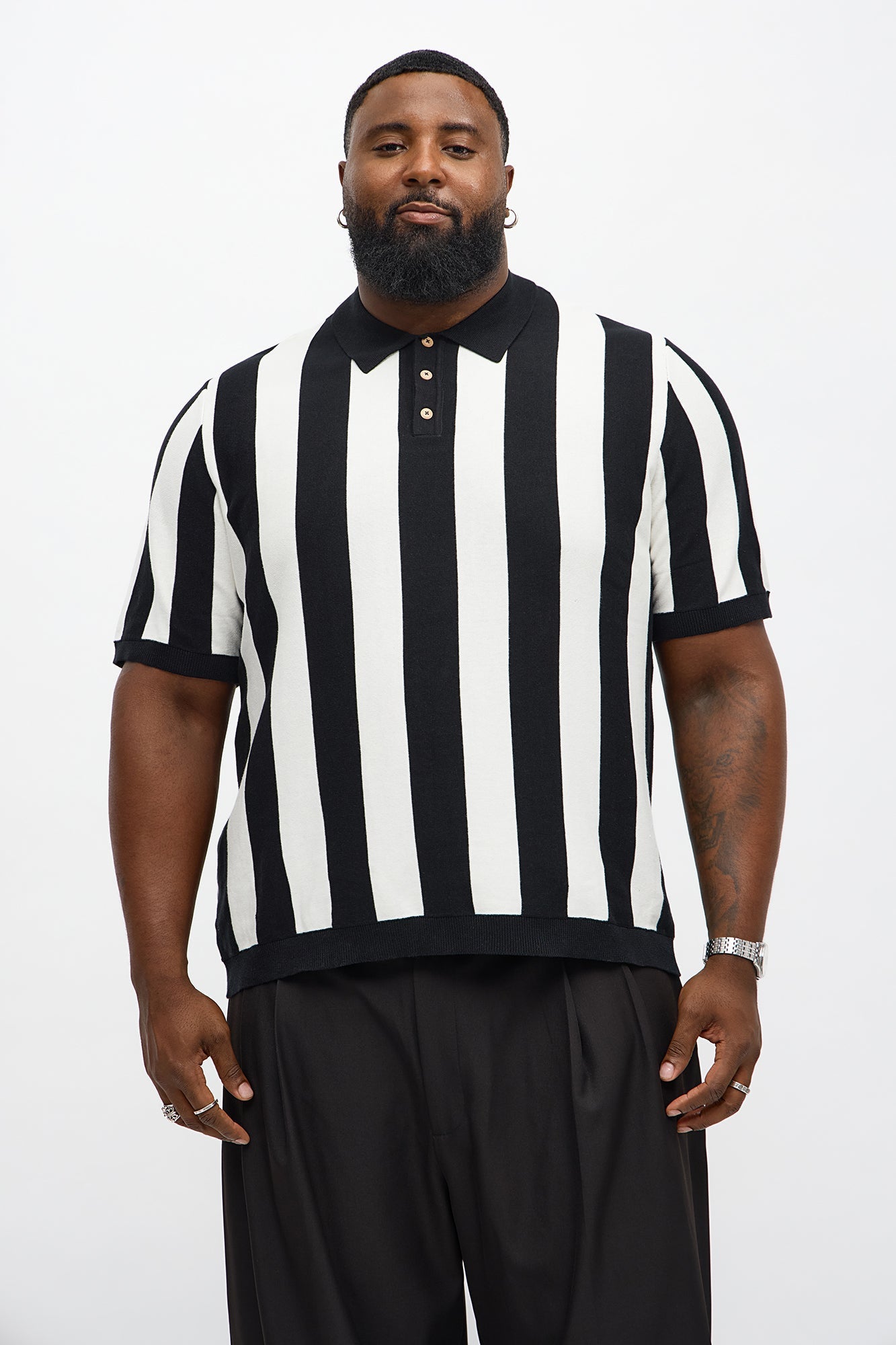 Old Sport Striped Short Sleeve Polo - Black/combo