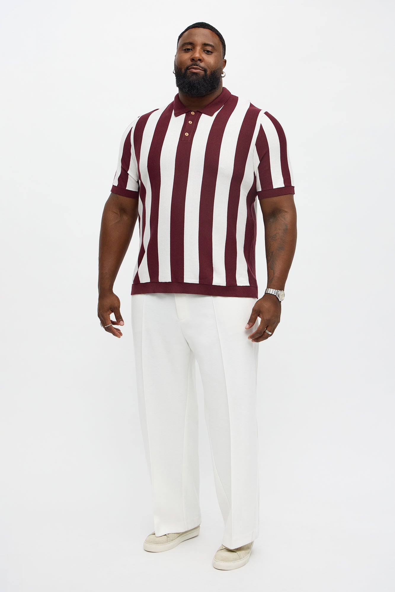 Old Sport Striped Short Sleeve Polo - Burgundy/combo