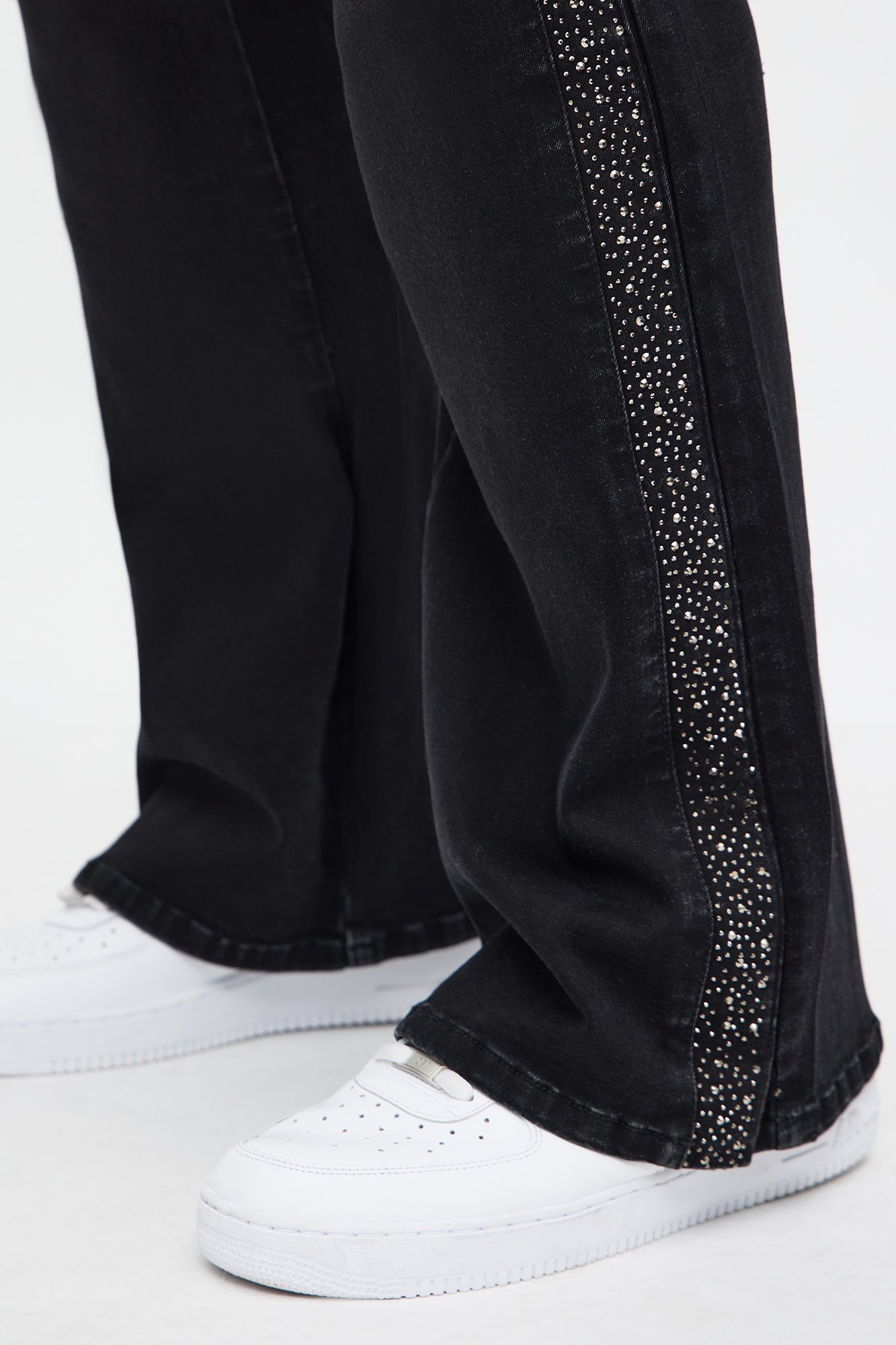 Stacked Slim Flare Tuxedo Jeweled Stripe Slit Jean - Black