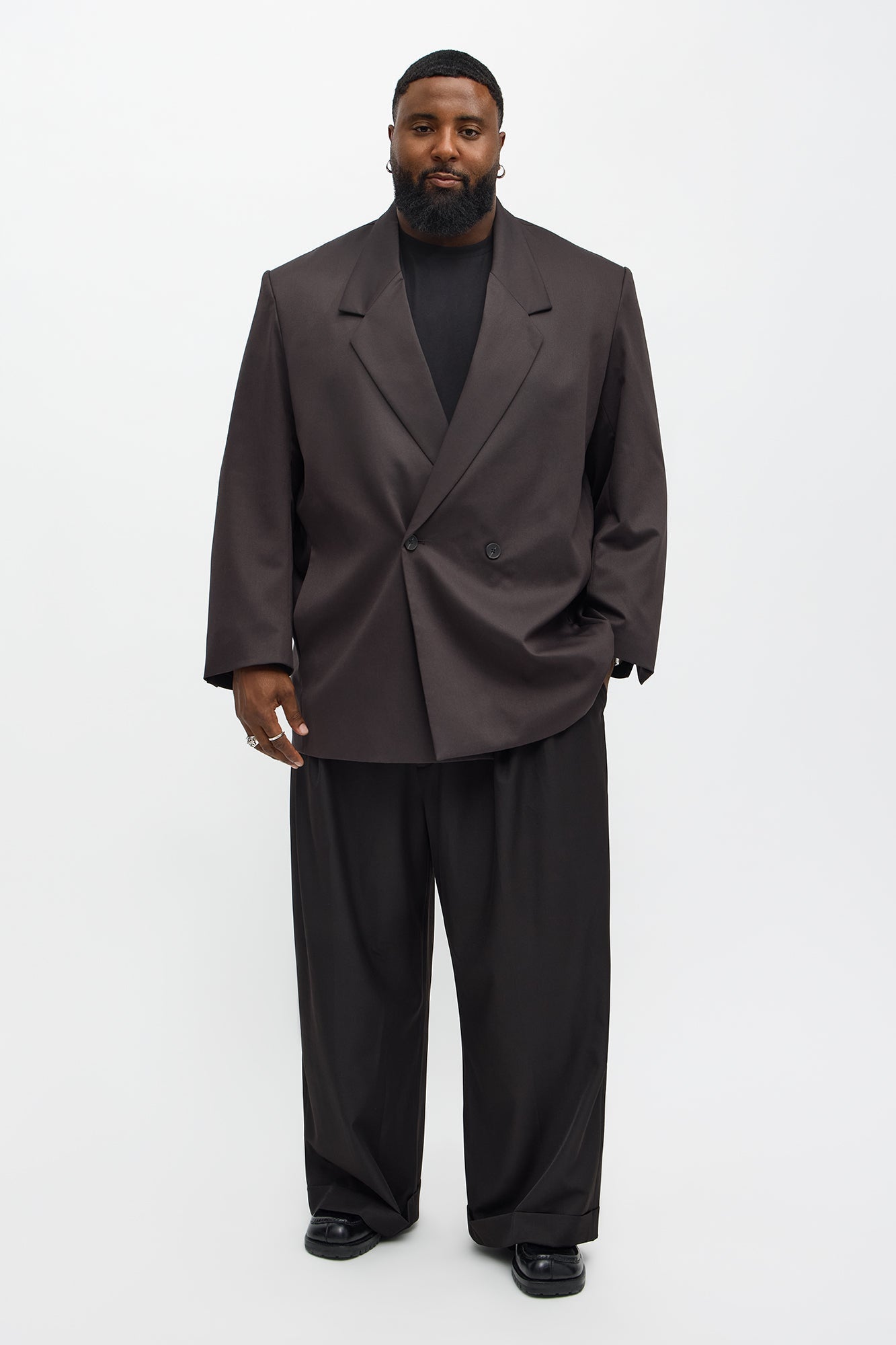 Oversized Quiet Authority Double Breasted Blazer - Brown