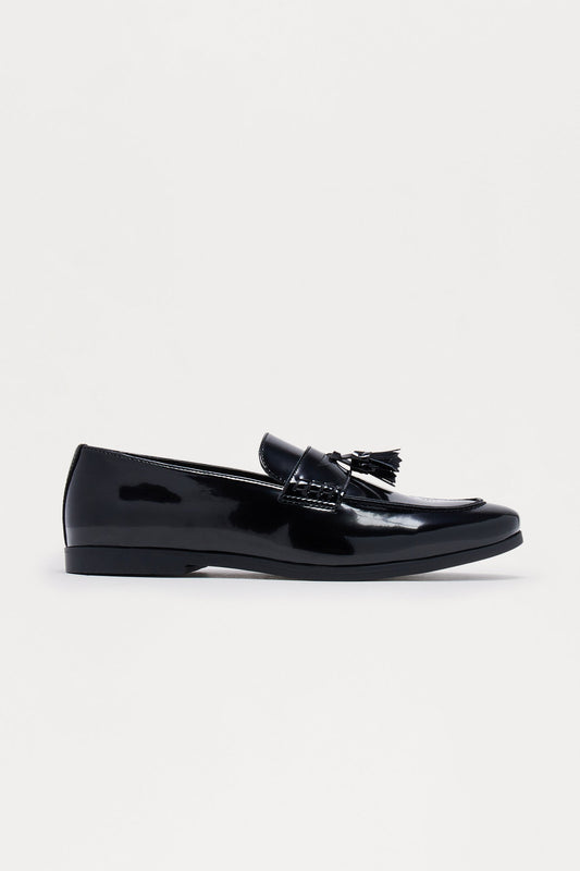Dress Patent Leather Flat Tassel Loafer - Black