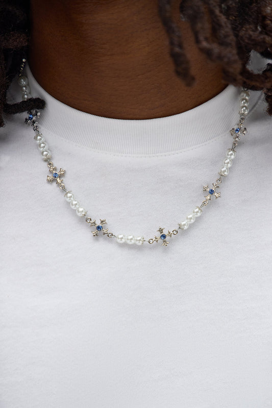 Staggered Cross Pearl Necklace - Pearl
