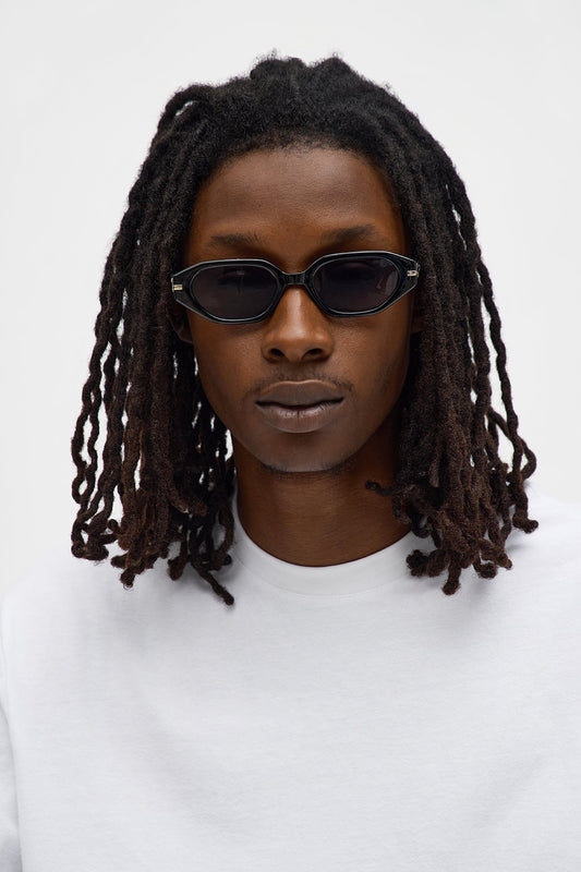 Abstract Detail Round Frame Sunglasses - Black