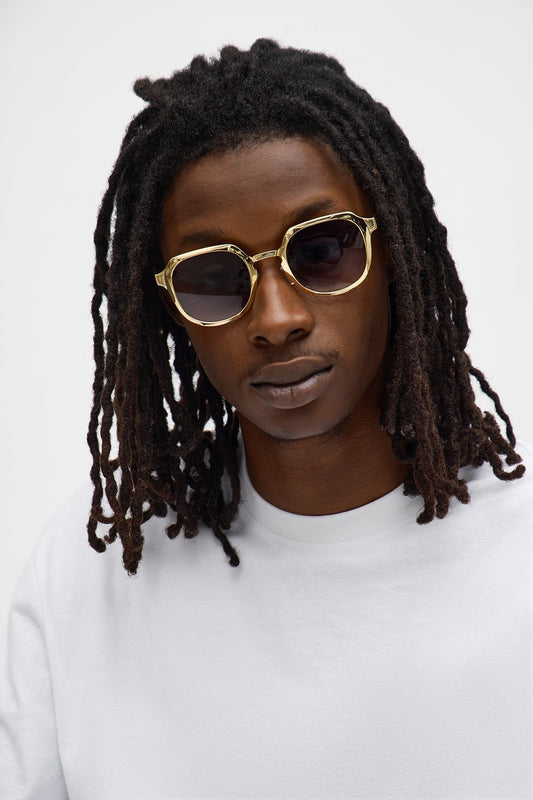 Deco Colored Lens Aviator Metal Sunglasses - Gold