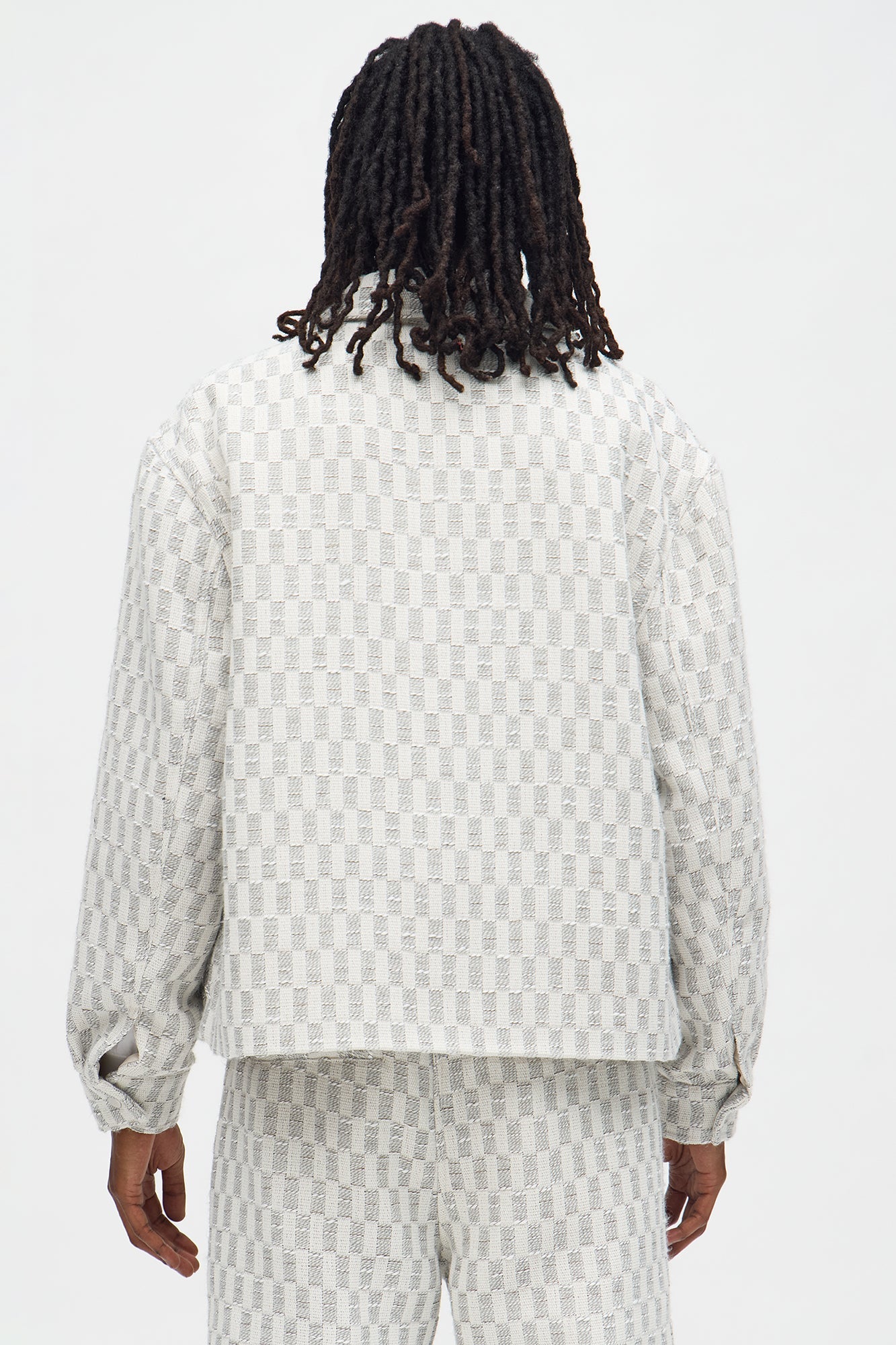 Relaxed Cropped Checker Work Jacket - Cream