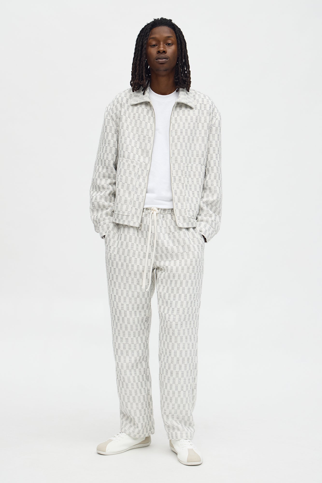 Slim Slit Flare Checker Pant - Cream