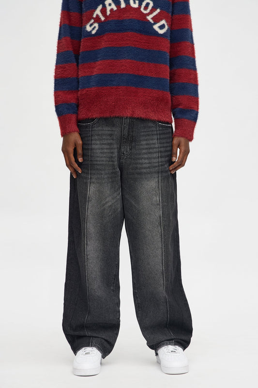 Baggy Faux Pleat Jean - Black Wash