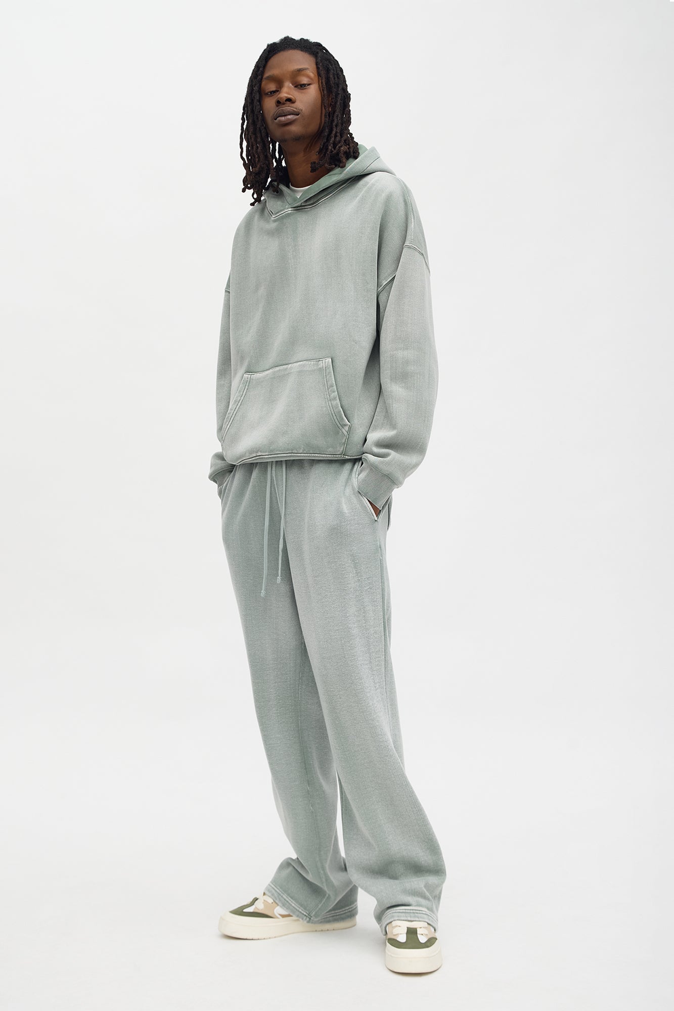 Acid Wash Heavyweight Slim Flare Sweatpants - Sage