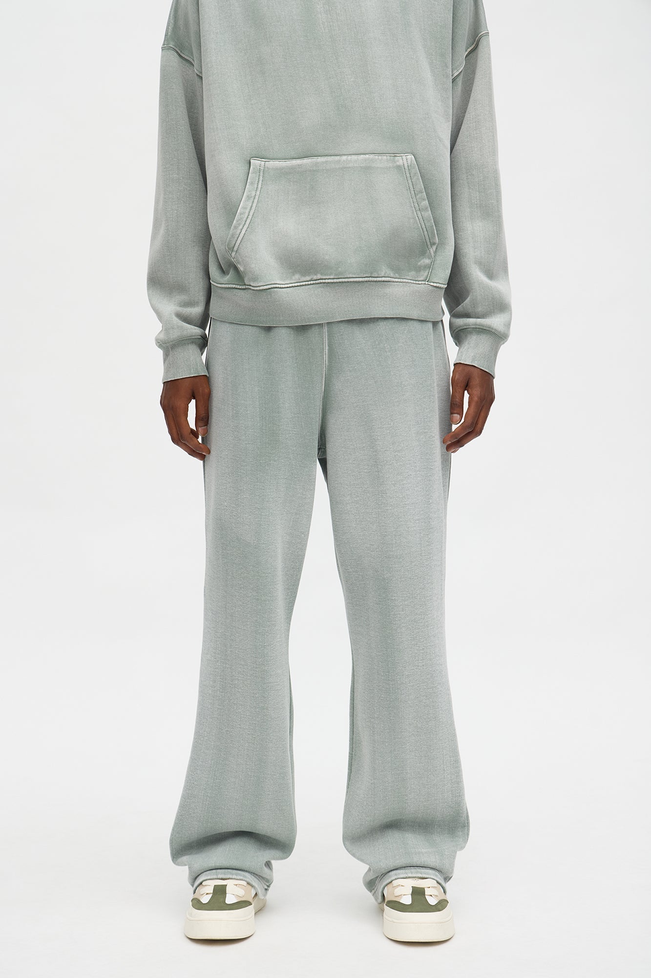 Acid Wash Heavyweight Slim Flare Sweatpants - Sage