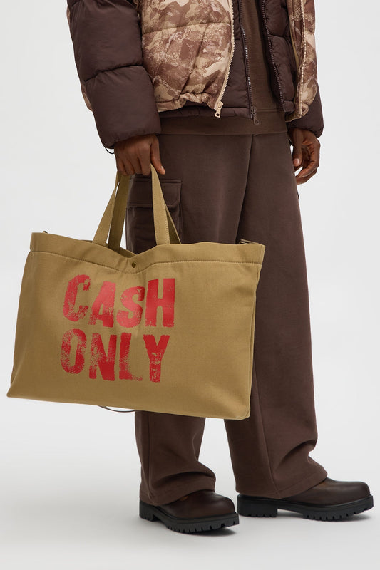 Cash Only Canvas Messenger Bag - Tan
