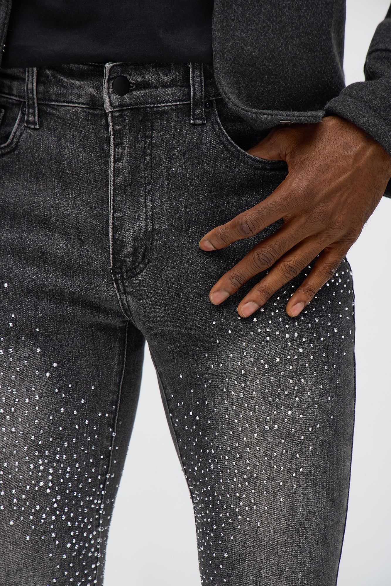 Stacked Skinny Flare Got That Razz Jewel Jean - Black Wash