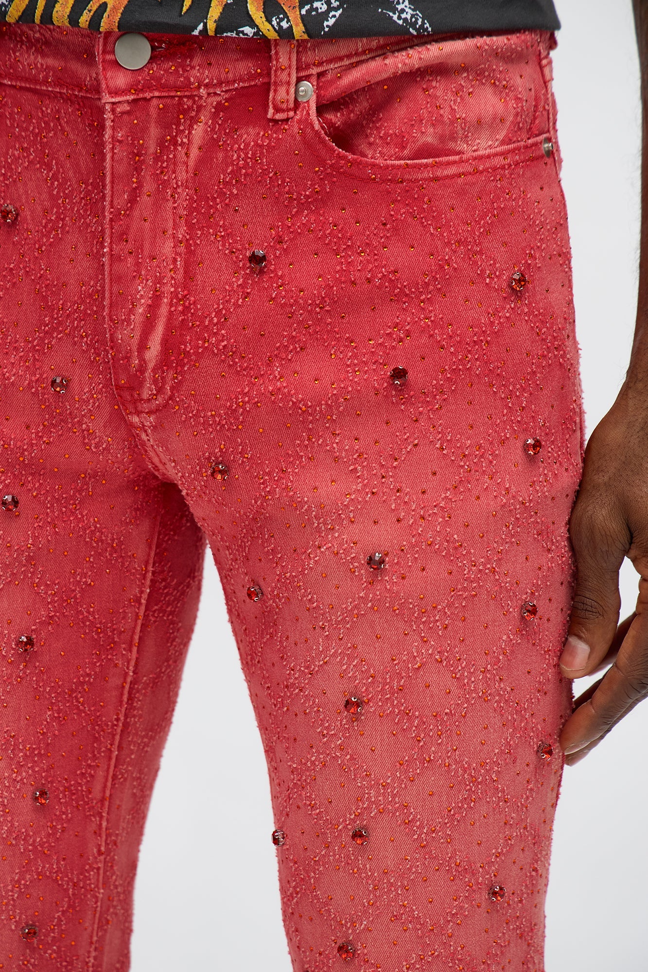 Stacked Slim Flare We WIldin In Bling Jean - Red
