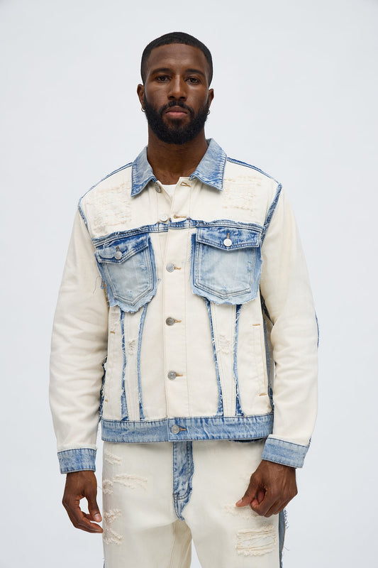 Benji Fray Denim Trucker Jacket - Off White/combo