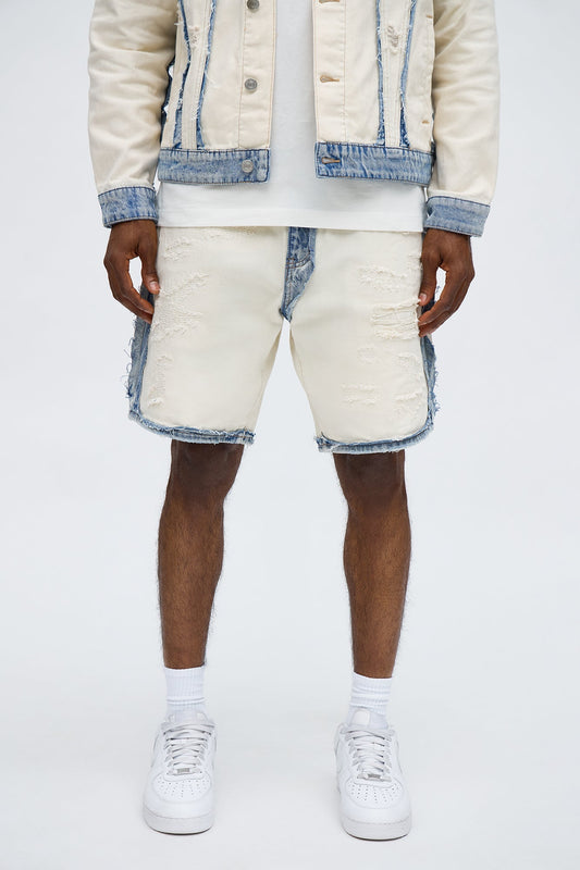 Relaxed Benji Fray Denim Short - Off White/combo