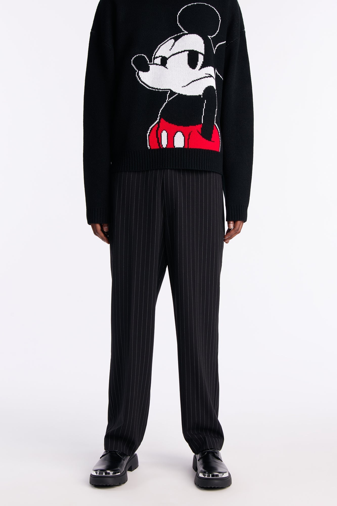 Straight Harlow Pinstripe Drawstring Pant - Black