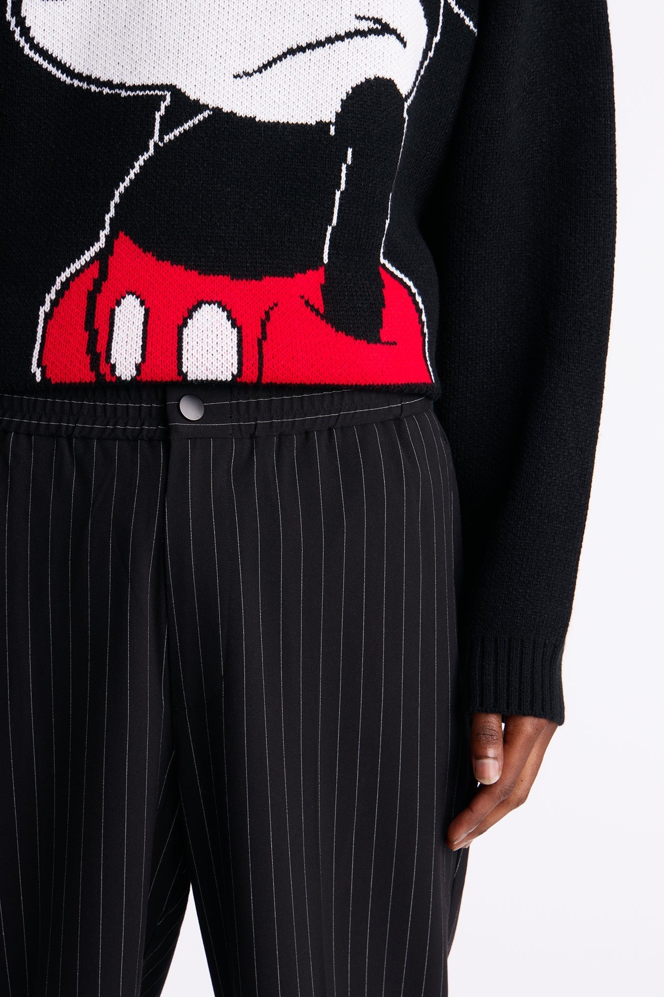 Straight Harlow Pinstripe Drawstring Pant - Black