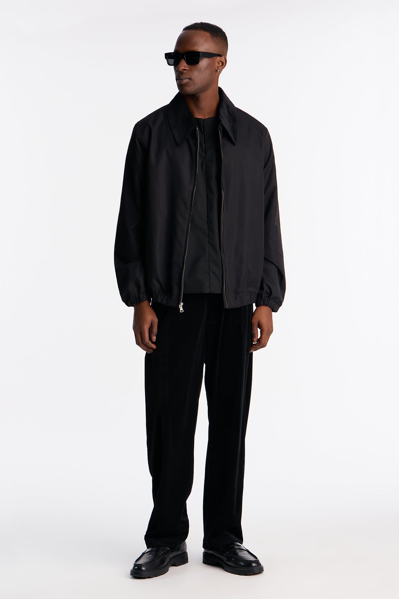 Lincoln Park Textured Collar Bomber Jacket - Black