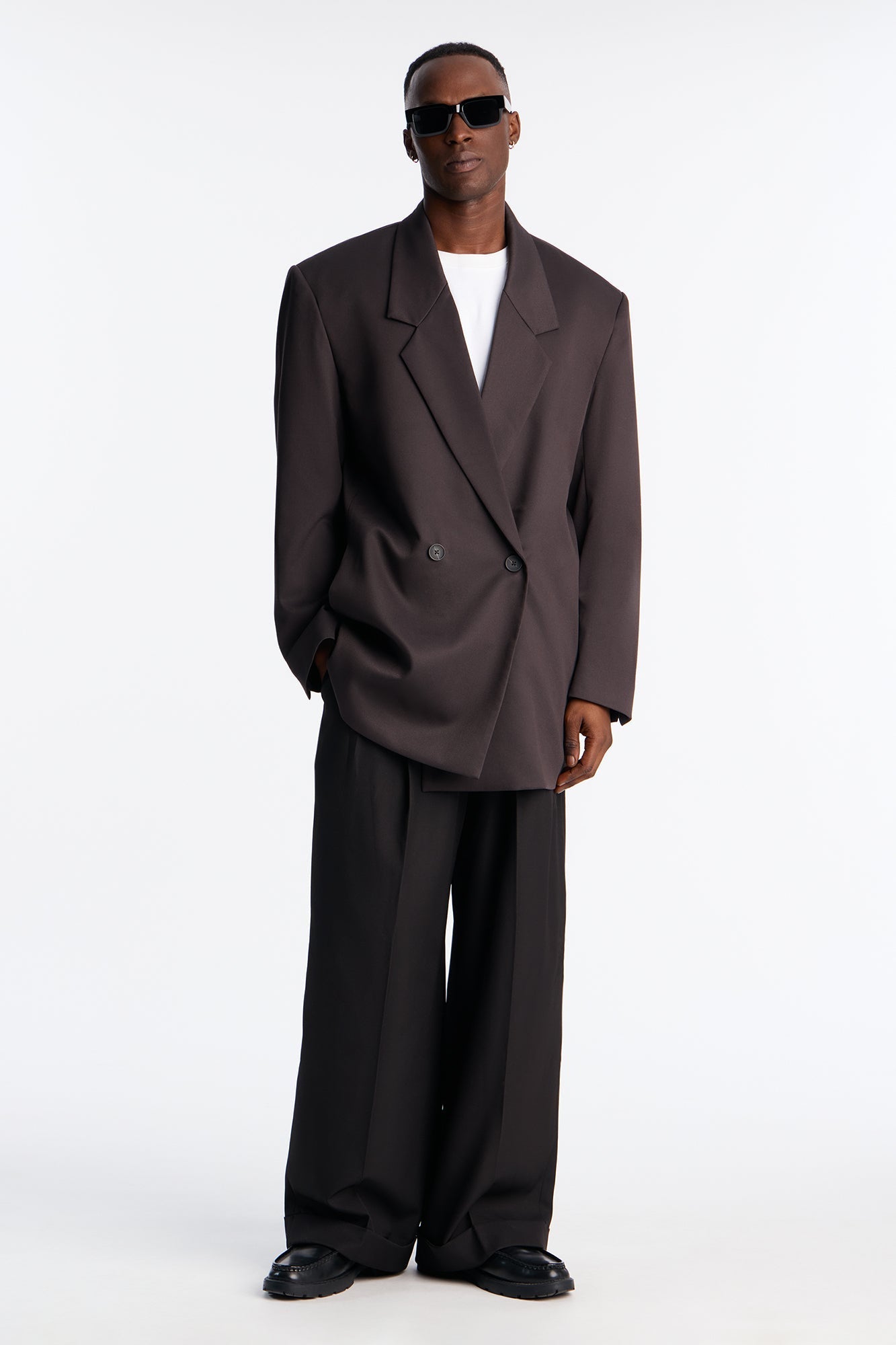 Oversized Quiet Authority Double Breasted Blazer - Brown