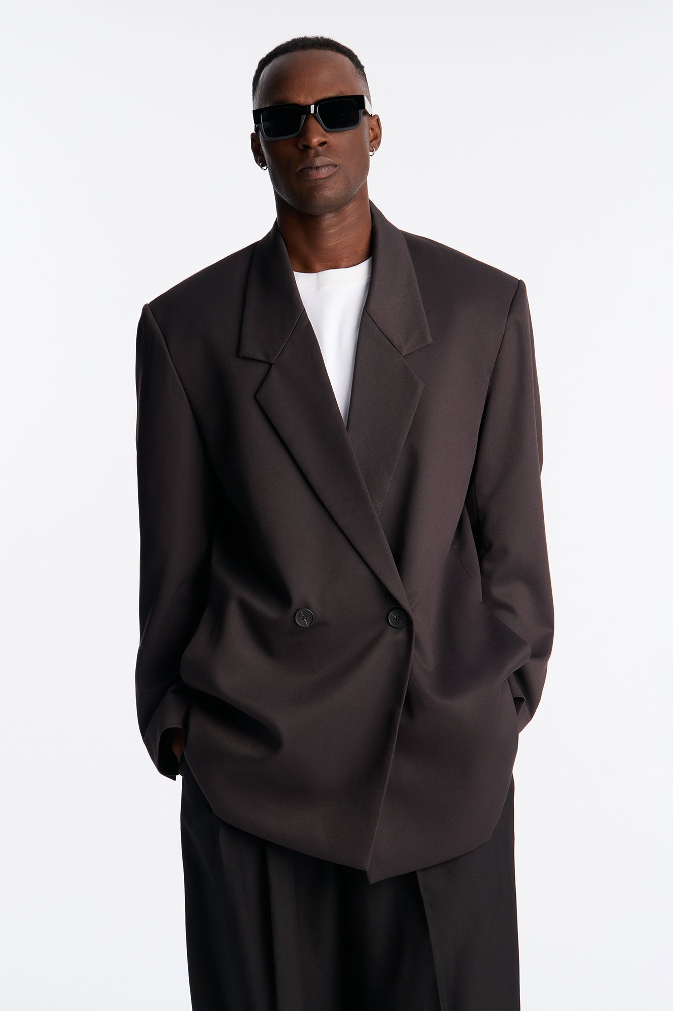 Oversized Quiet Authority Double Breasted Blazer - Brown