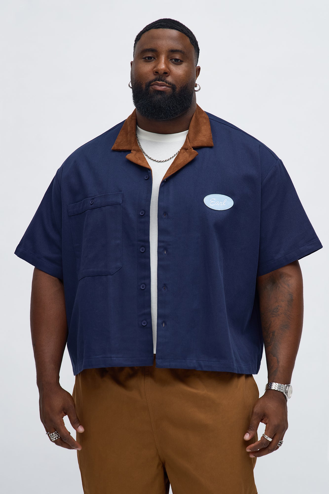 Cropped Rustpoint Mechanic Button Up Shirt - Navy