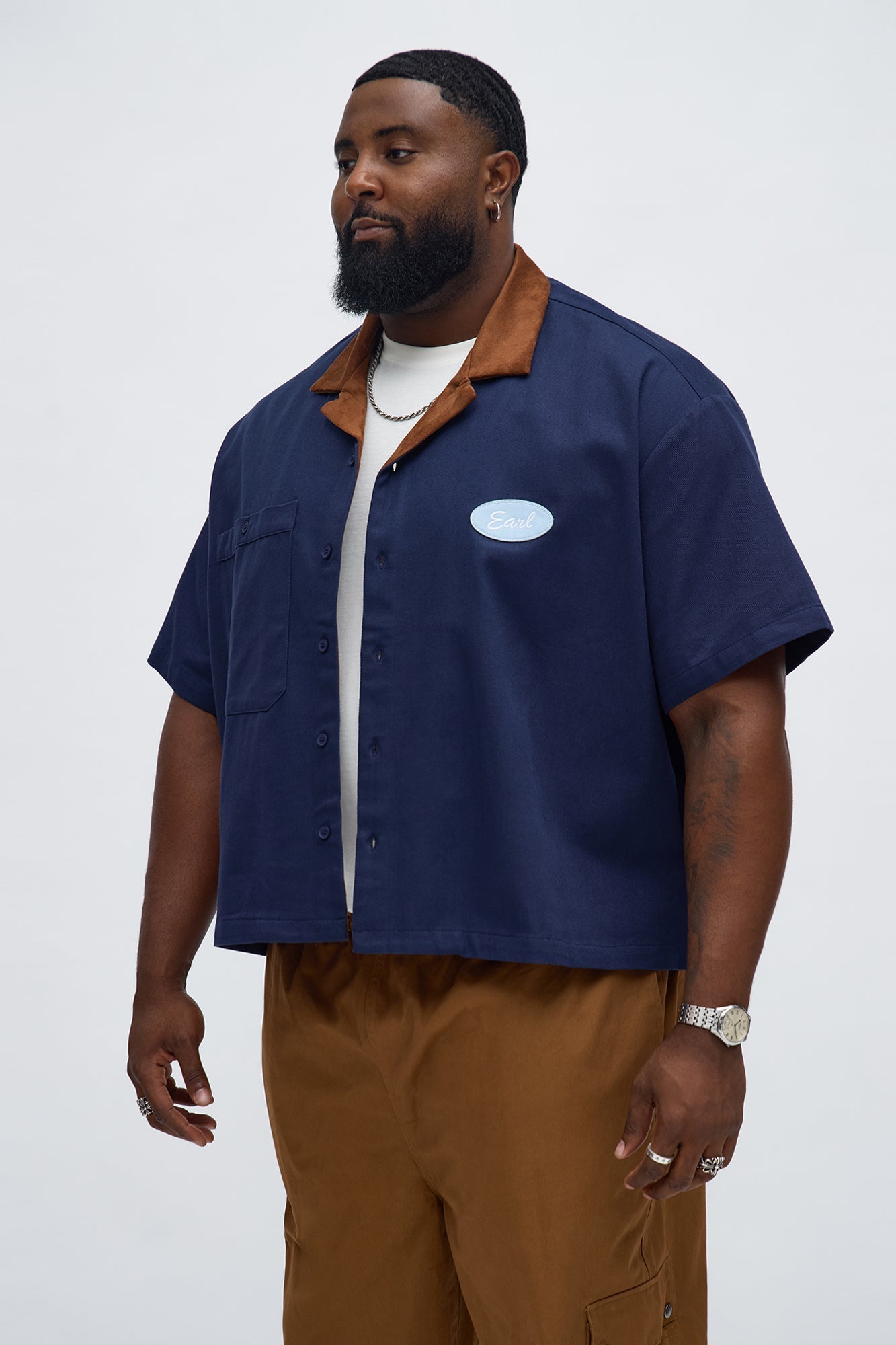 Cropped Rustpoint Mechanic Button Up Shirt - Navy