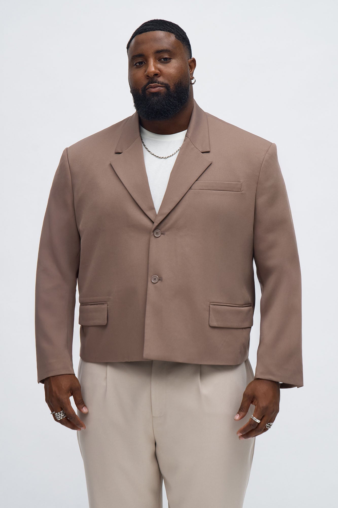 Gabardine Boxy Cropped Single Breasted Blazer - Taupe