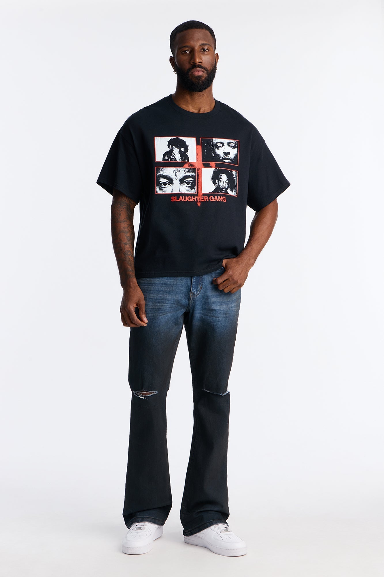Stacked Skinny Flare Vacancy Distressed Jean - Vintage Blue Wash