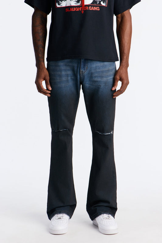 Stacked Skinny Flare Vacancy Distressed Jean - Vintage Blue Wash