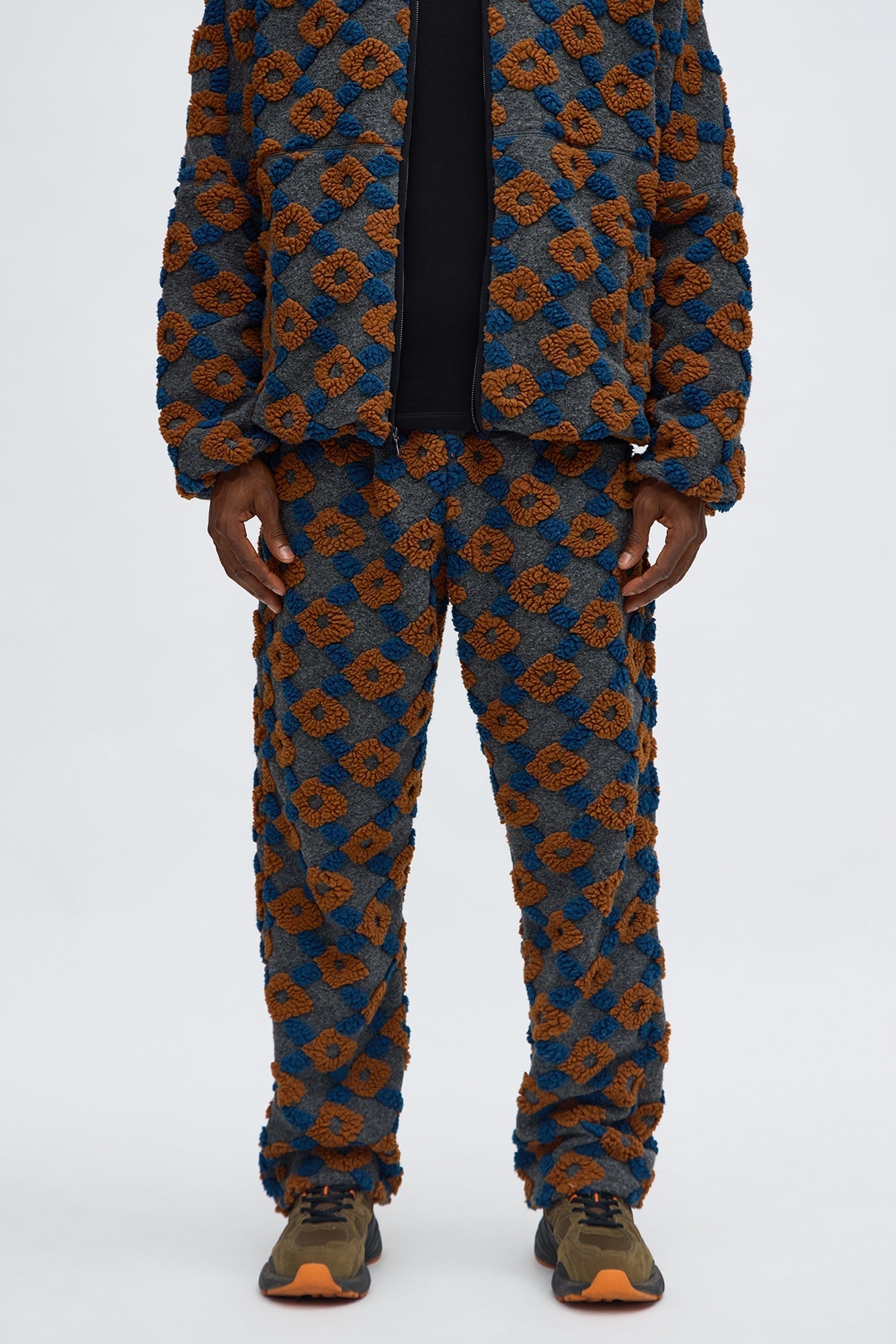 Straight Floral Sherpa Pant - Grey