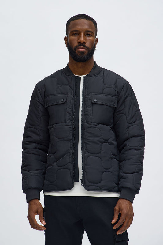 Geo Quilted Jacket - Black